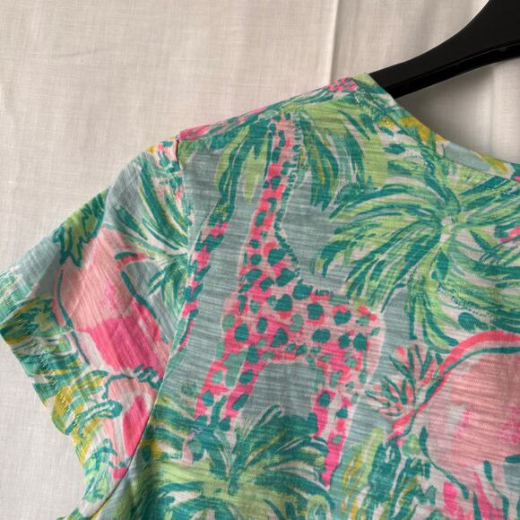 Lilly Pulitzer Women’s Small Pink Elephant Flamingo Alligator Giraffe Safari Top - Picture 8 of 8